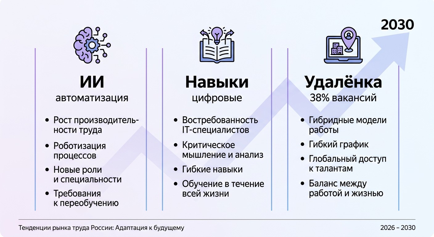 Тренды рынка труда 2026–2030: ИИ, цифровые навыки, удалённая работа