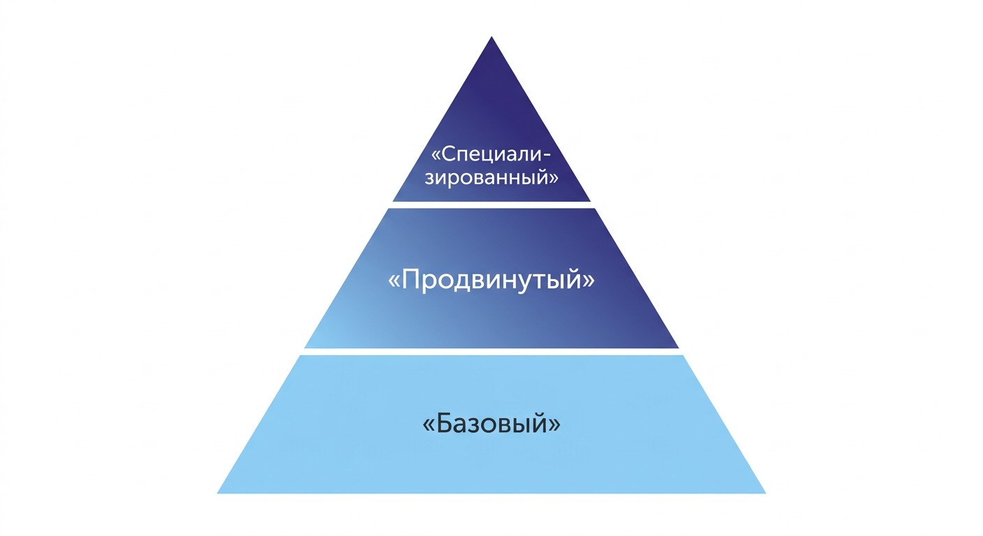 Пирамида уровней цифровой грамотности: базовый, продвинутый, специализированный