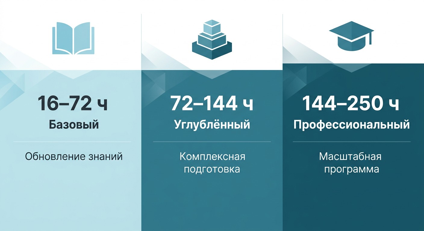 Три уровня КПК по длительности от 16 до 250 часов