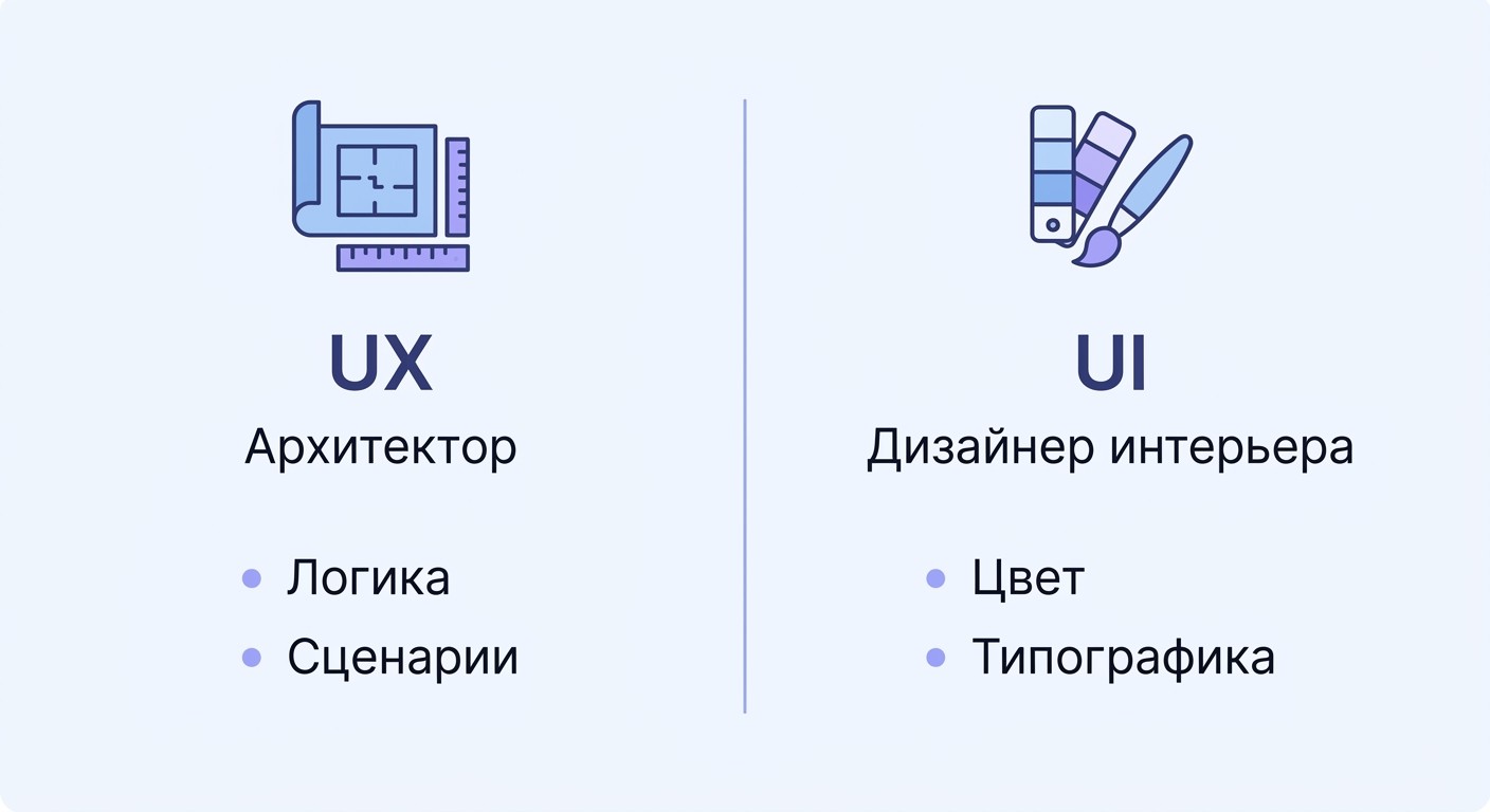 Схема UX vs UI дизайн: архитектор против дизайнера интерьера