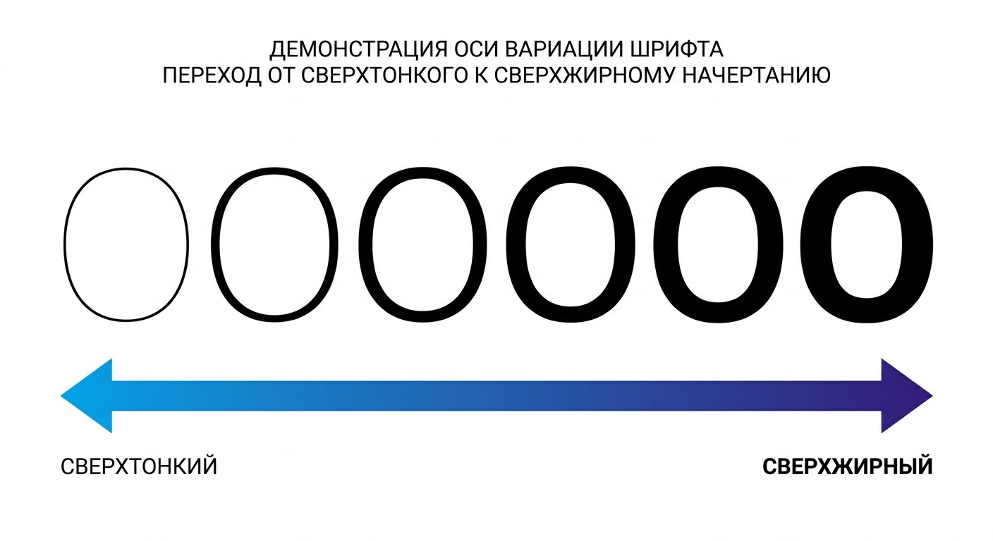 Вариативные шрифты — переход от тонкого к жирному начертанию гарнитуры