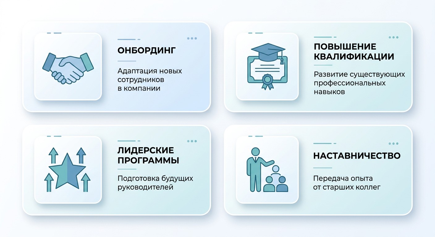 Схема четырёх видов корпоративного обучения сотрудников