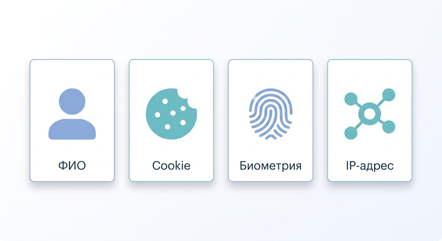 Виды персональных данных: ФИО, cookie, биометрия и IP-адрес