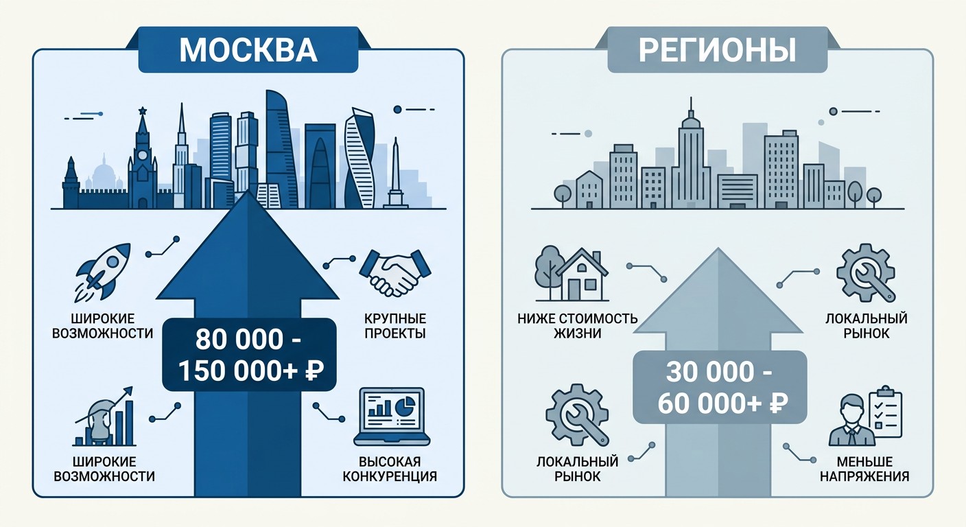 Сравнение зарплат графических дизайнеров в Москве и регионах России