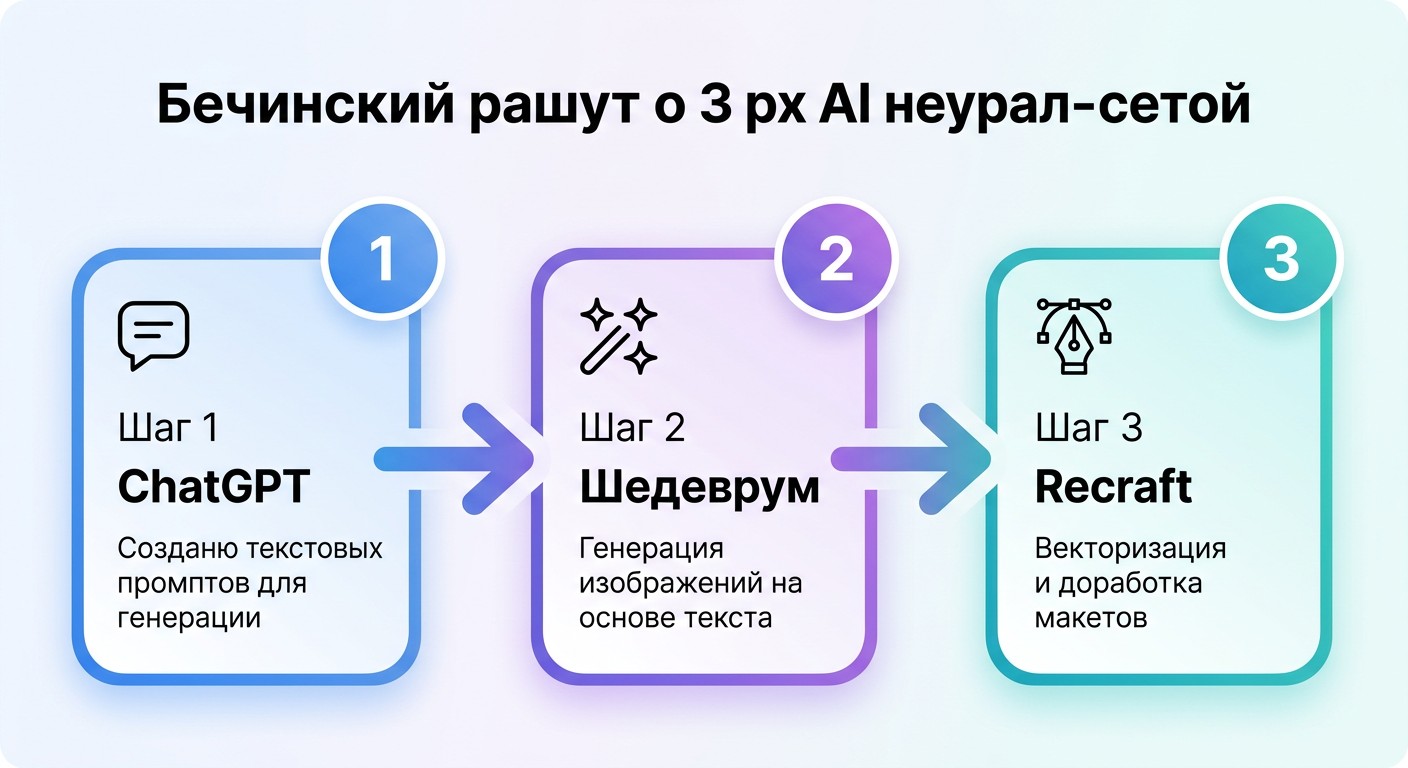 Инфографика три шага к старту работы с нейросетями для новичка-дизайнера
