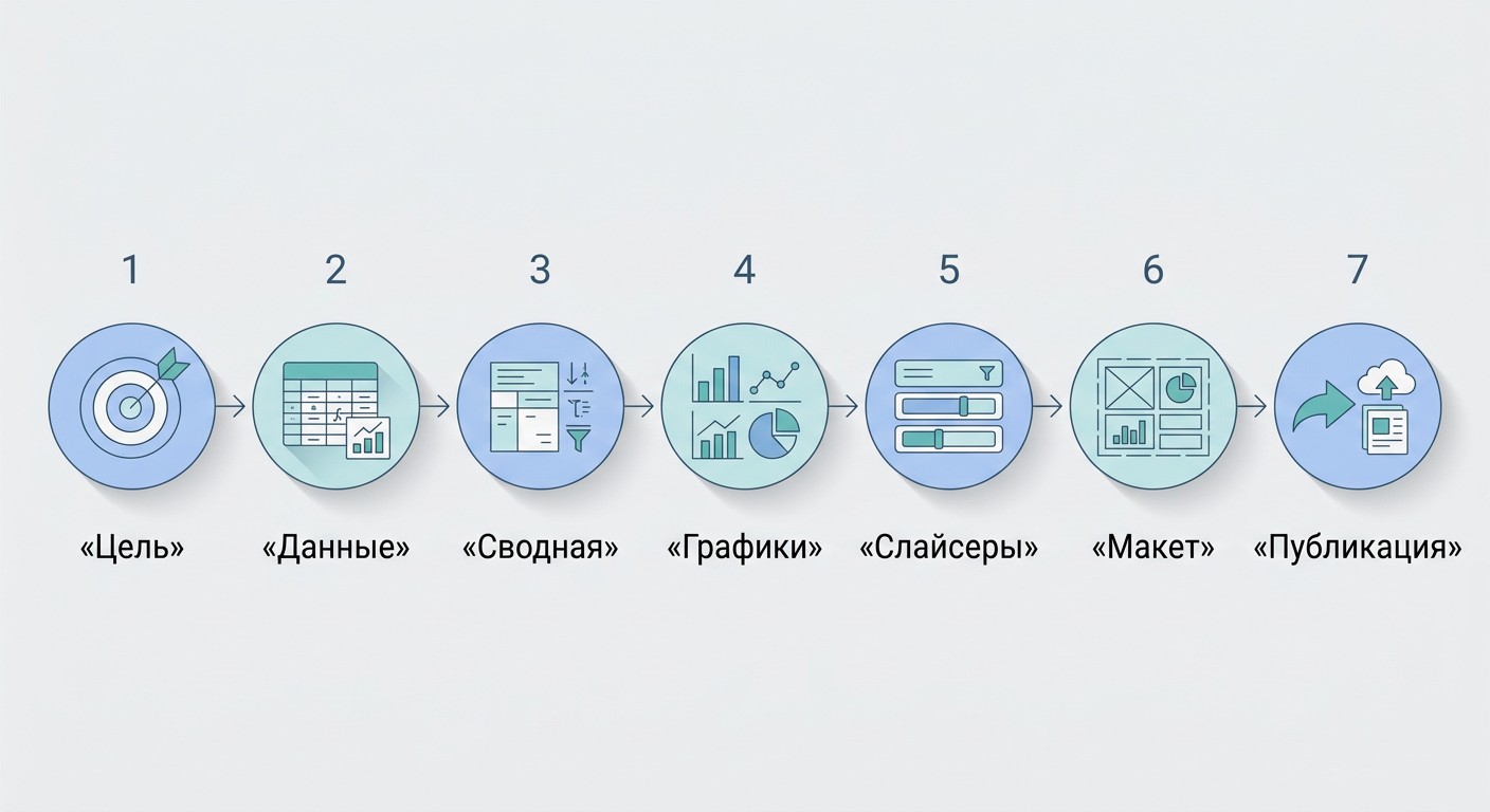 Инфографика: 7 шагов построения дашборда в Excel пошагово