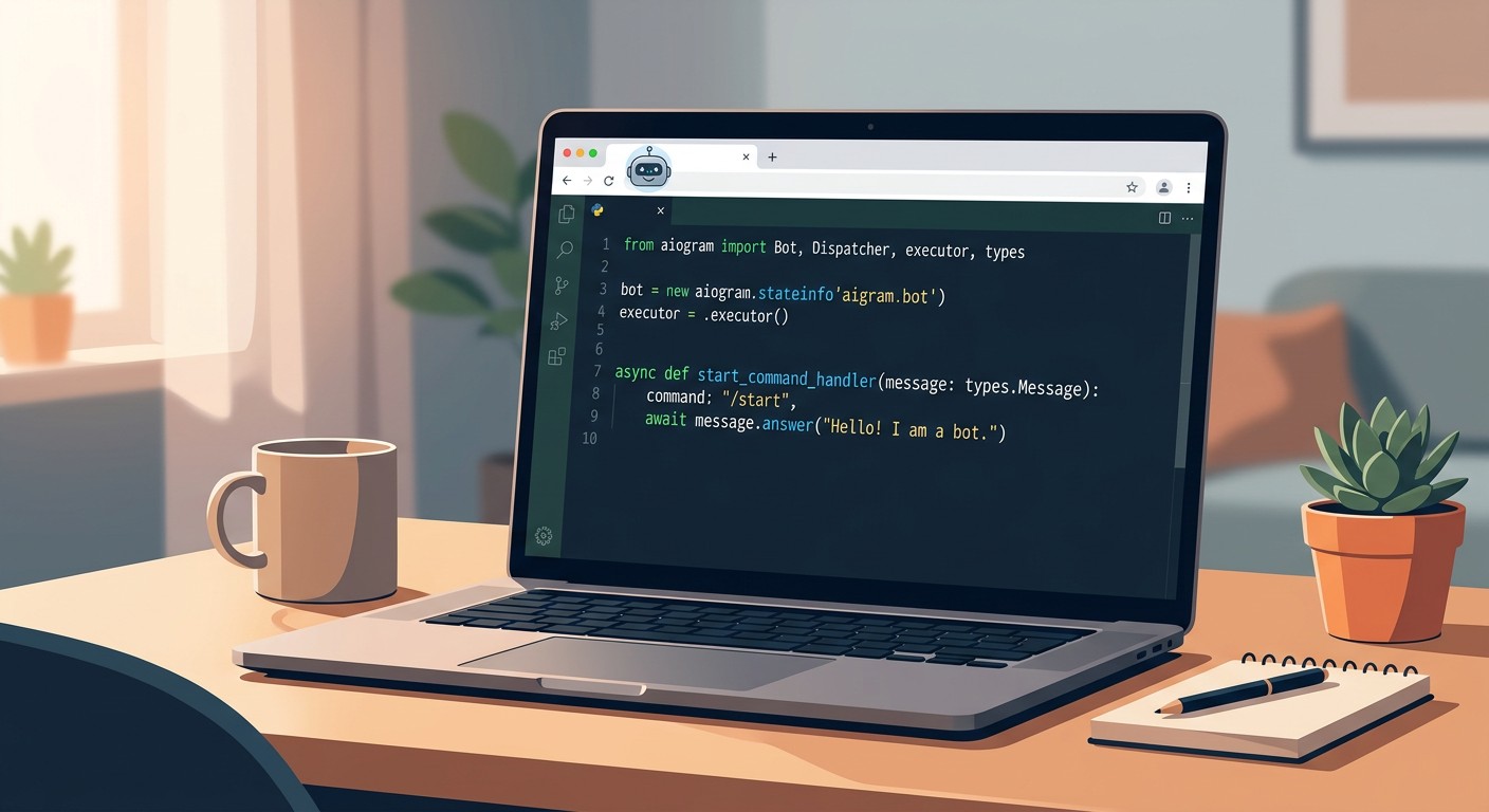 Код Python на aiogram v3 — обработчик команды /start для чат-бота