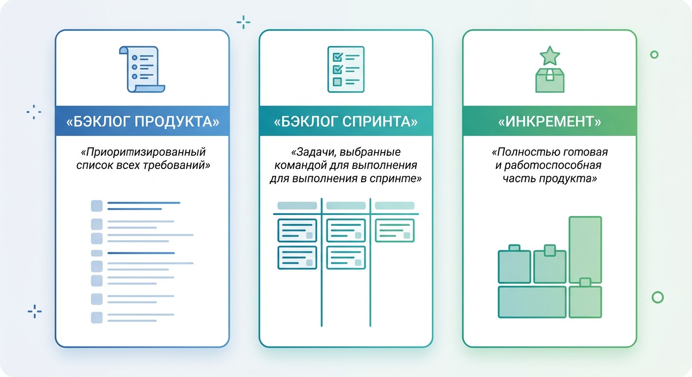 Три артефакта скрам: бэклог продукта, бэклог спринта и инкремент