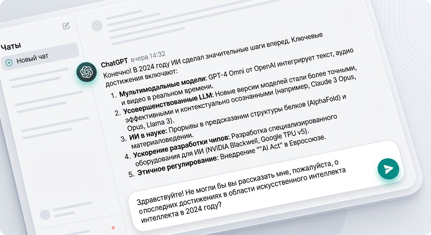 Пример диалога пользователя с ChatGPT на русском языке