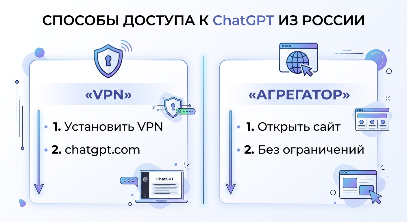 Два способа открыть ChatGPT из России — VPN и агрегатор