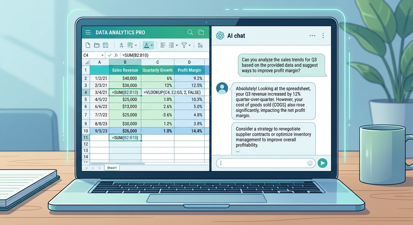 ChatGPT анализирует Excel-таблицу с данными и формулами