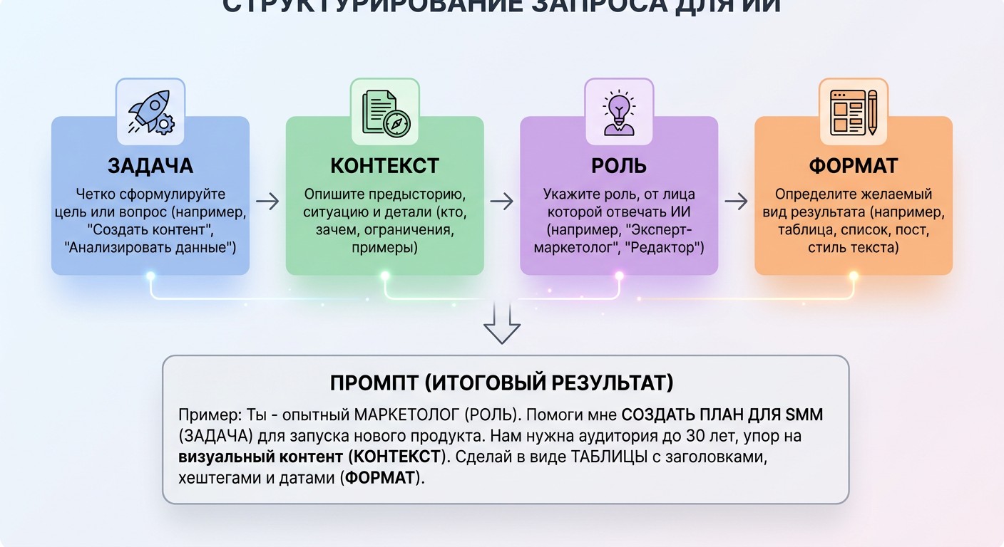 Структура эффективного промпта для ChatGPT: задача, контекст, роль, формат