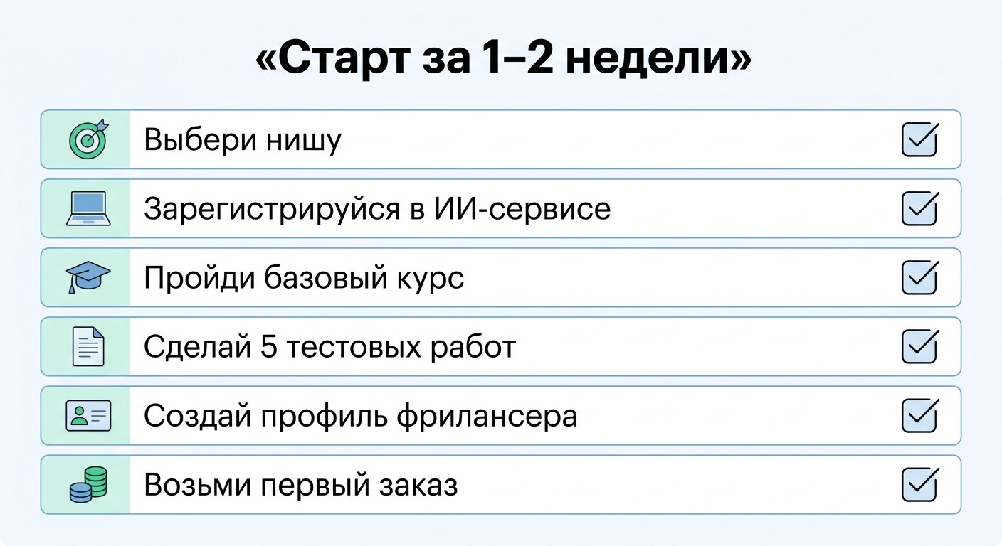 Чек-лист для старта заработка на нейросетях за одну-две недели