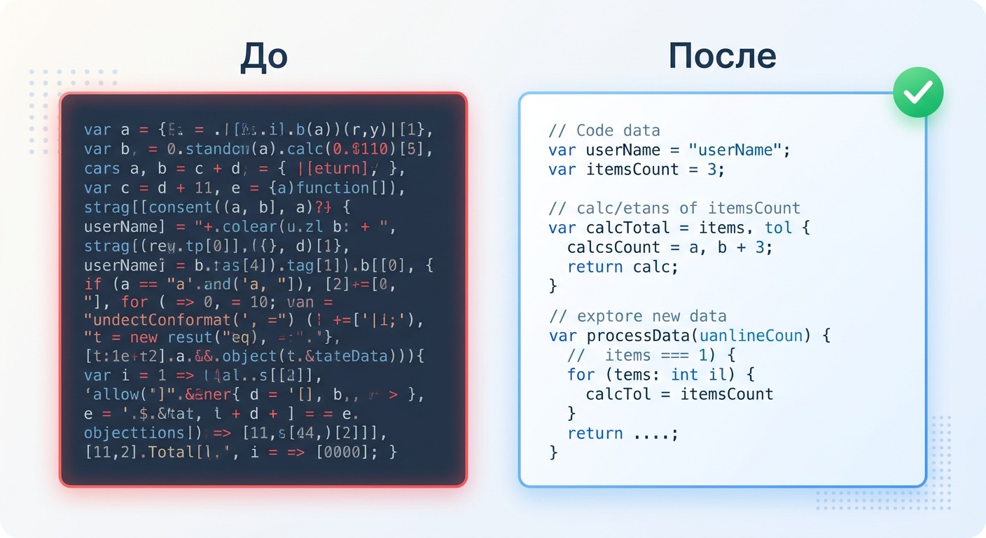 Сравнение нечитаемого и чистого программного кода до и после рефакторинга
