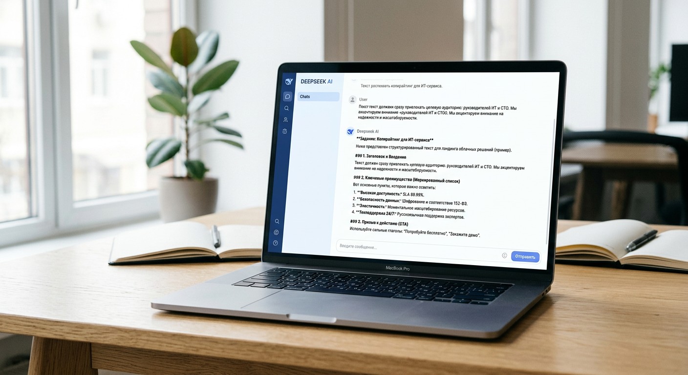 Интерфейс Deepseek — нейросеть пишет структурированный текст на русском