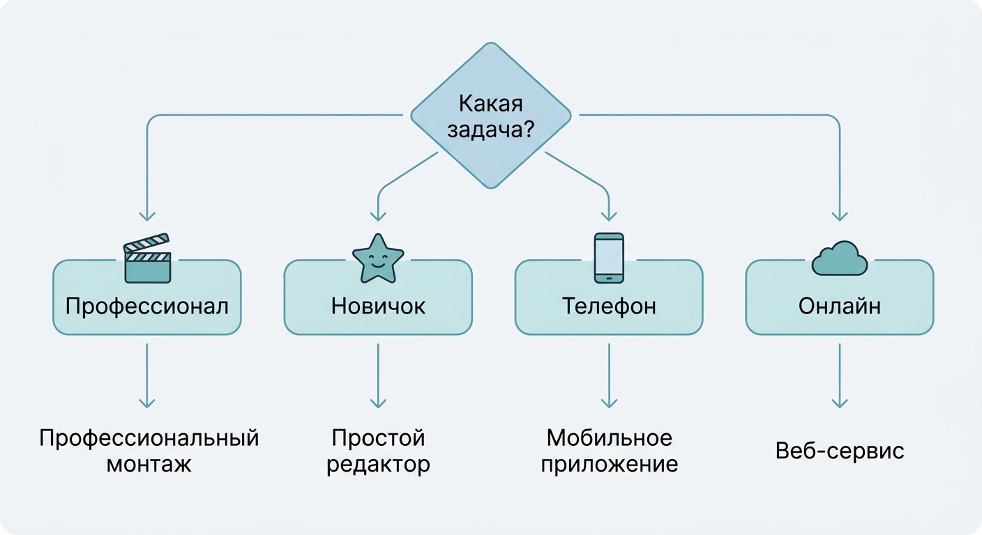 Дерево выбора программы для монтажа видео по задаче пользователя