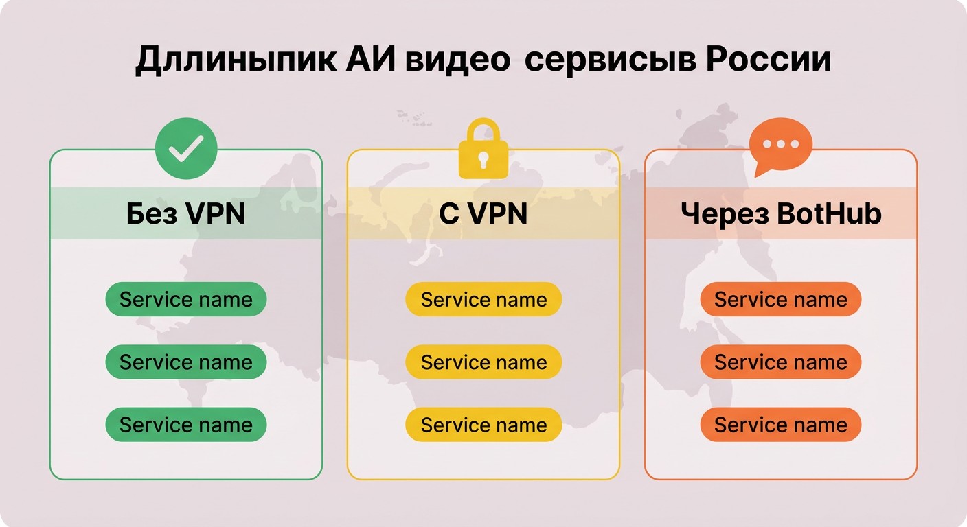 Доступность нейросетей для видео в России: без VPN, с VPN, через BotHub