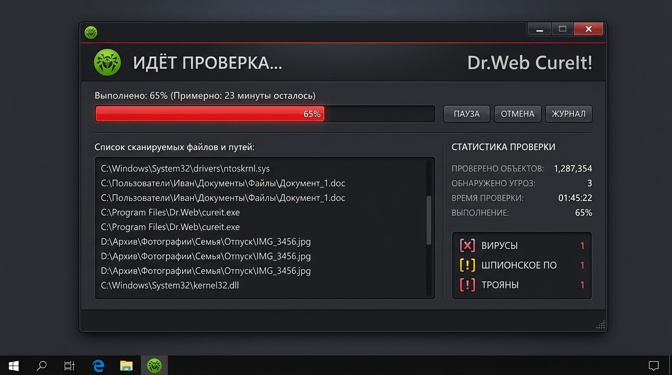 Dr.Web CureIt! — сканирование компьютера на вирусы в процессе