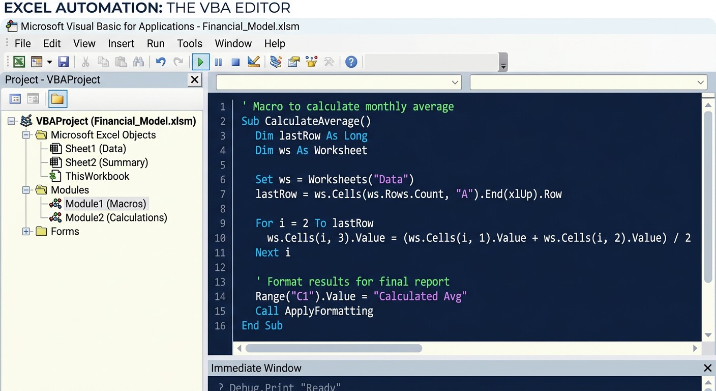 Редактор VBA в Excel для написания макросов автоматизации