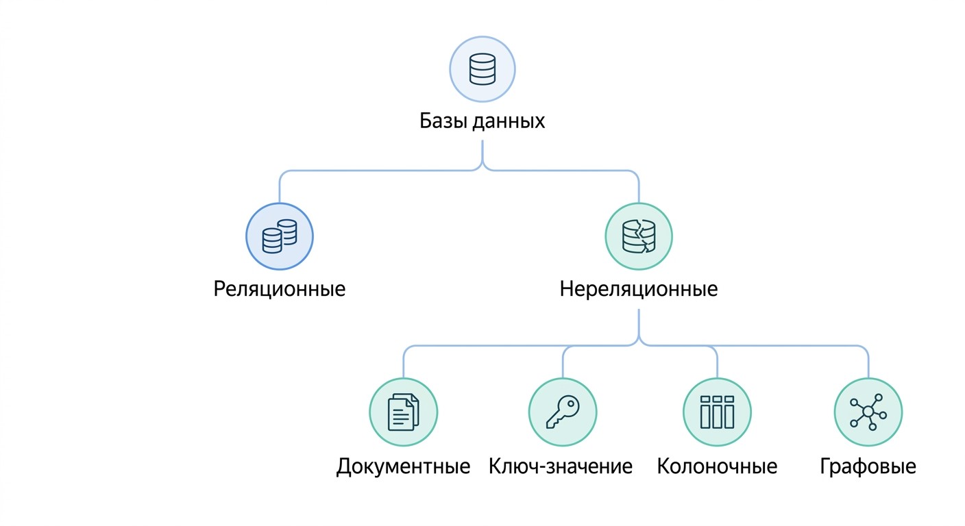 Иерархия видов баз данных — дерево реляционные нереляционные подтипы