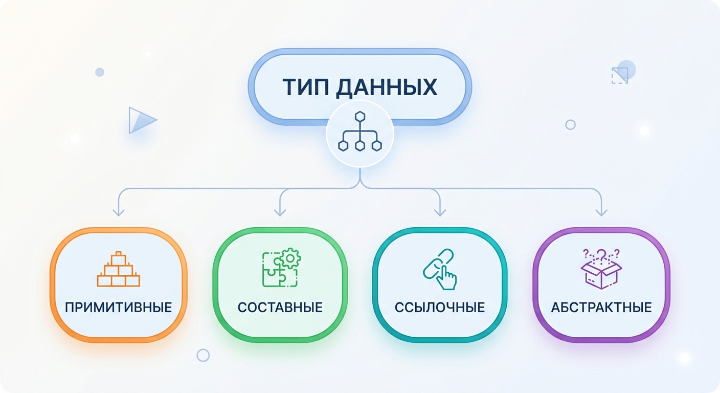 Иерархия типов данных: примитивные, составные, ссылочные, абстрактные
