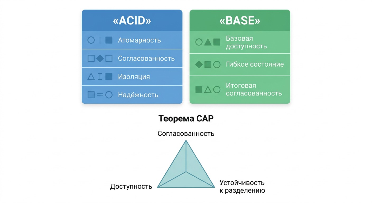 Инфографика ACID против BASE и CAP-теорема для нереляционных баз данных