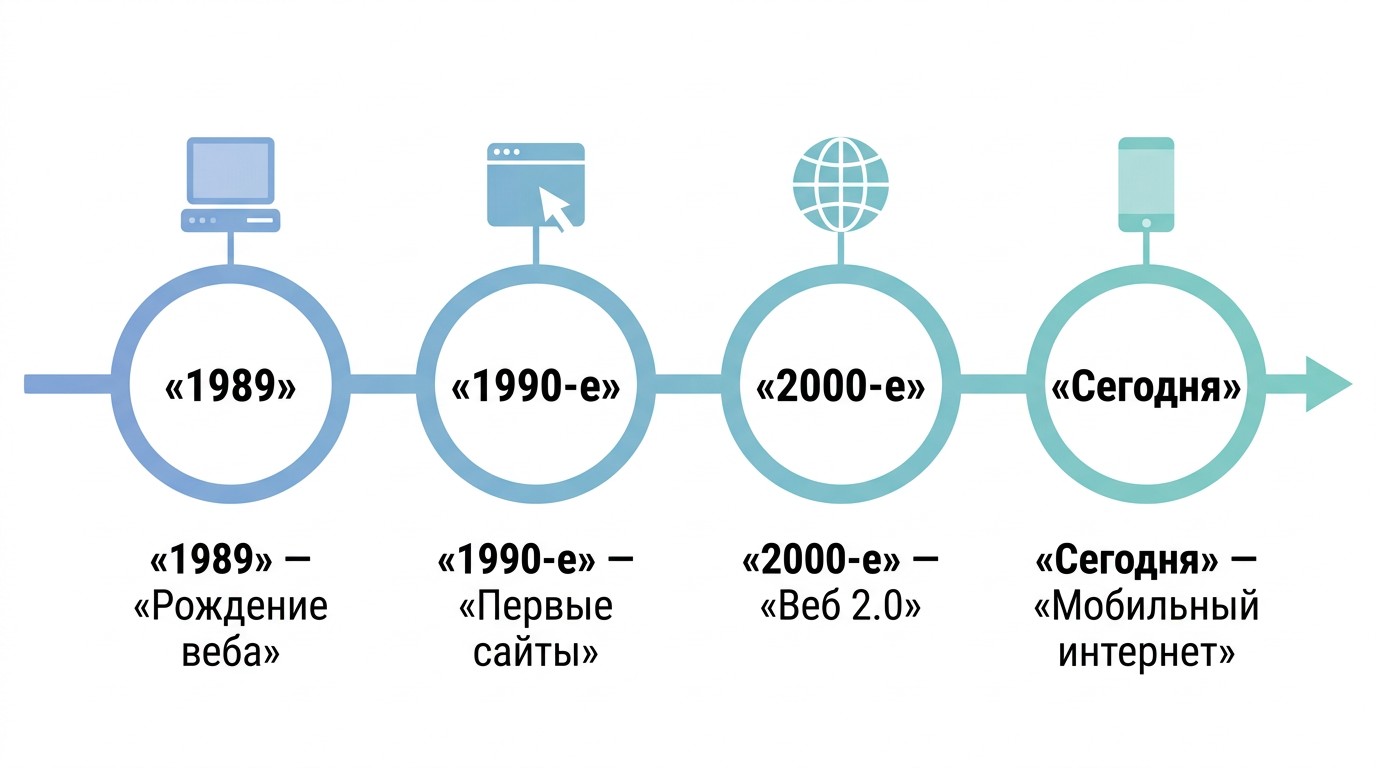Временная шкала истории веб-сайтов от 1989 года до наших дней
