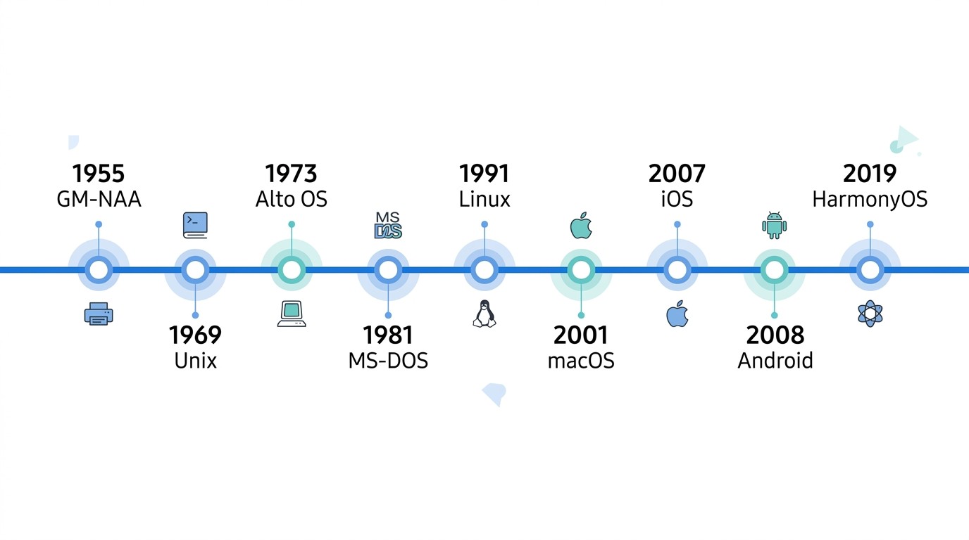 Таймлайн истории операционных систем с 1955 по 2019 год