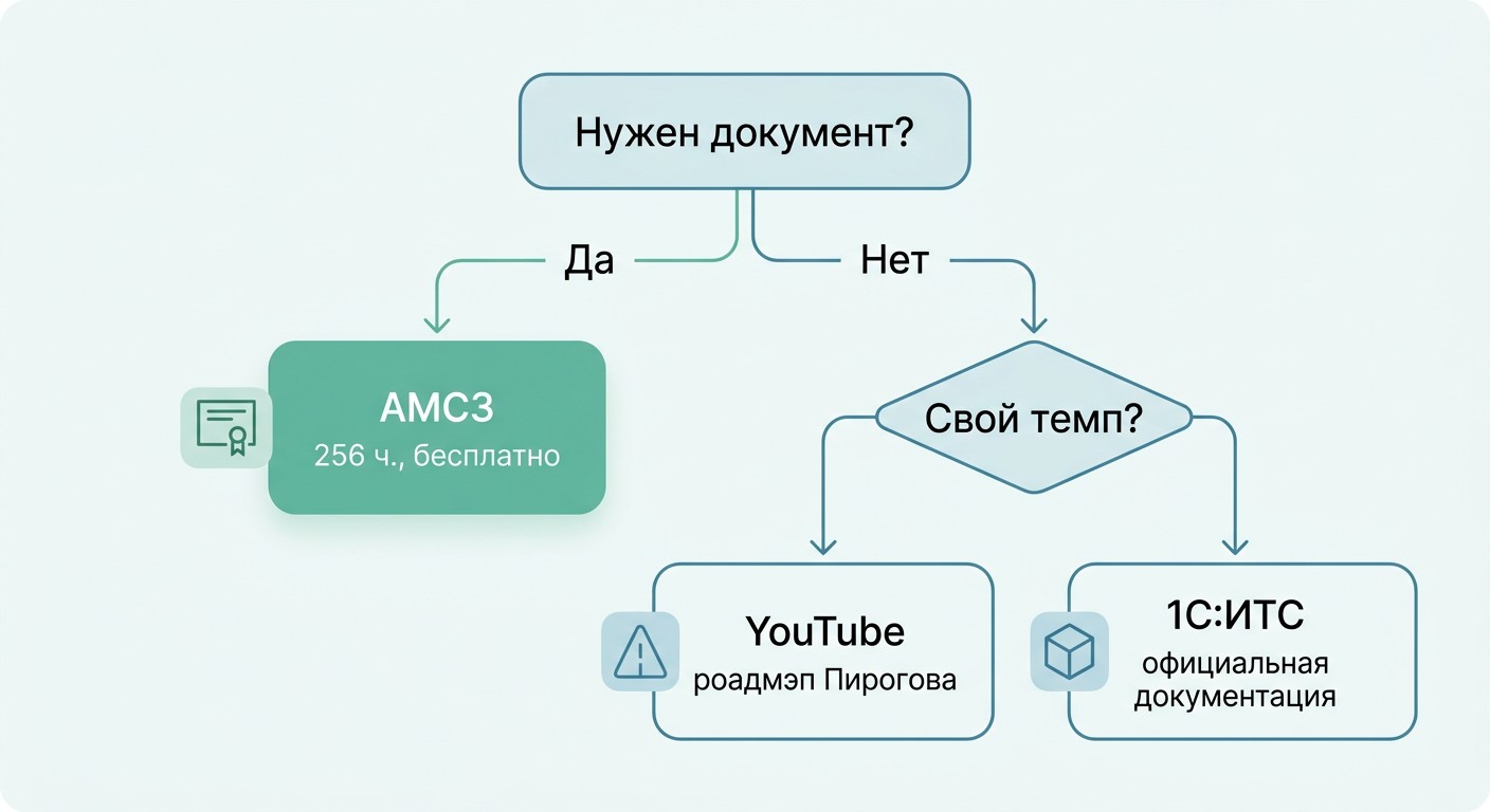 Дерево решений для выбора бесплатного курса по программированию 1С