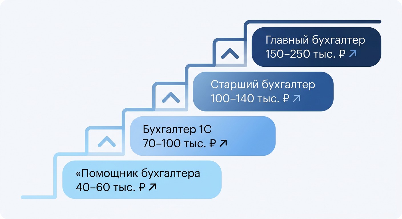 Карьерная лестница бухгалтера 1С с зарплатными вилками по ступеням