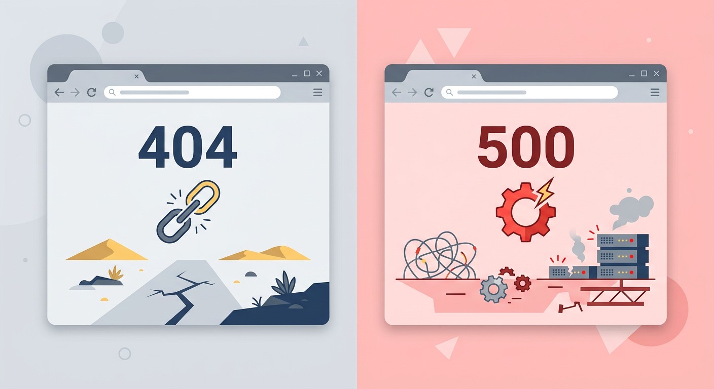 Примеры страниц ошибок HTTP: код 404 и код 500 сервера
