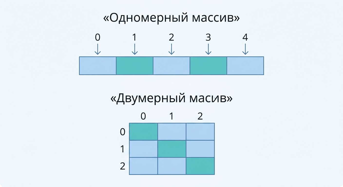 Одномерный и двумерный массив с индексами — схема структуры данных