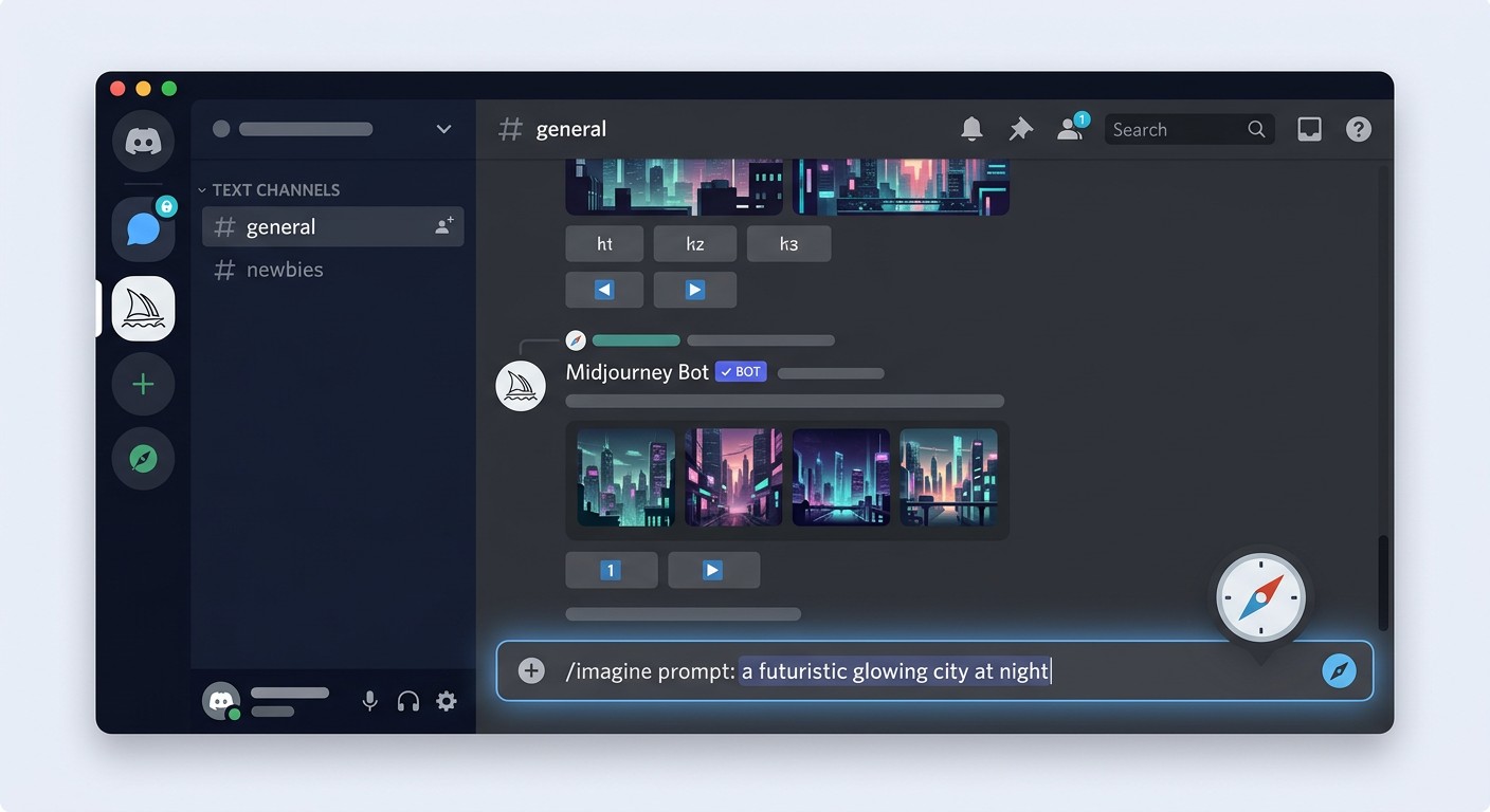 Интерфейс Discord с командой /imagine для нейросети Midjourney