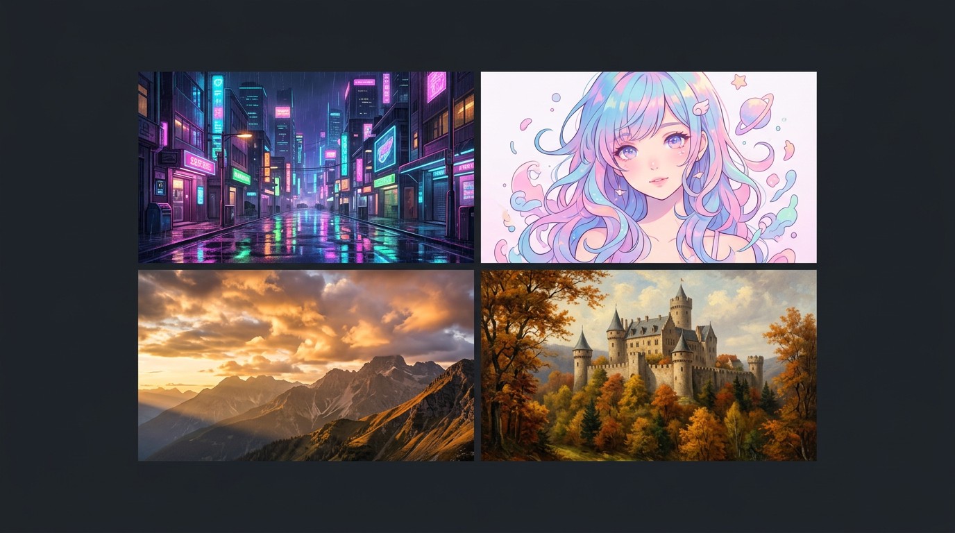 Нейросеть Midjourney — коллаж генераций в разных художественных стилях