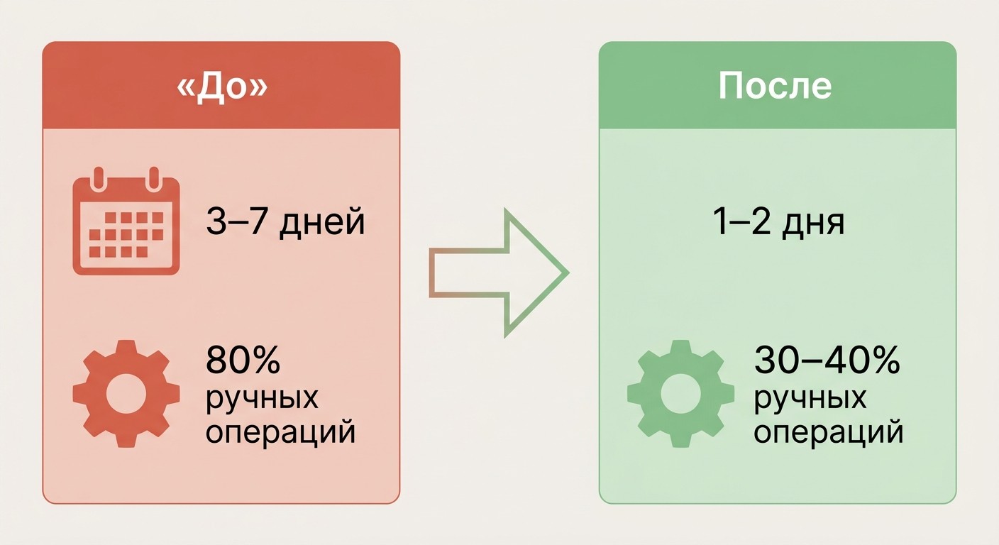 До и после моделирования бизнес-процессов: сравнение времени и операций