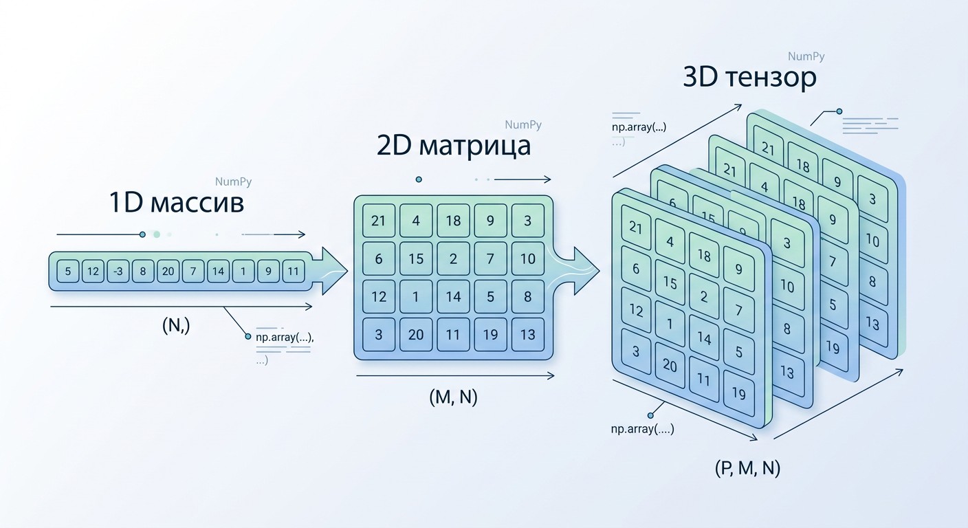 Схема многомерного массива ndarray в библиотеке NumPy для Python