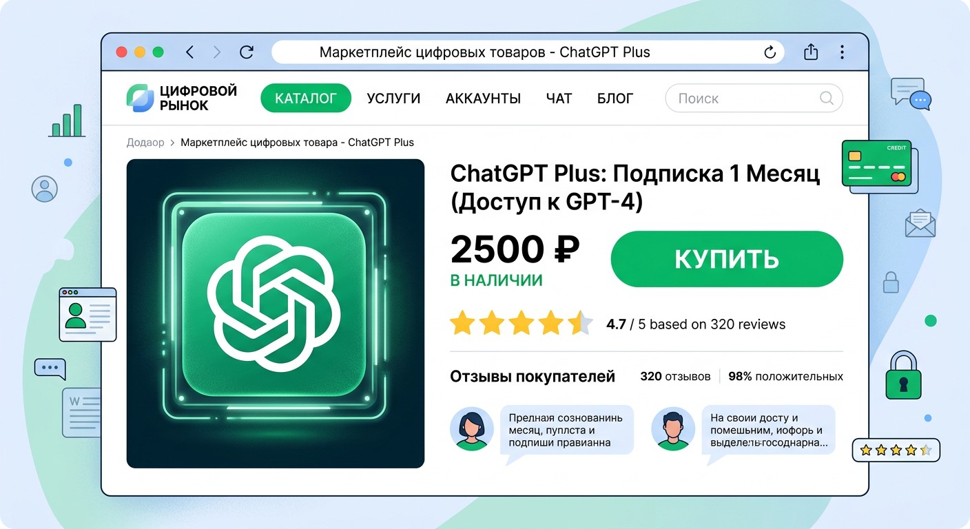 Покупка подписки ChatGPT Plus через plati.market в России за рубли