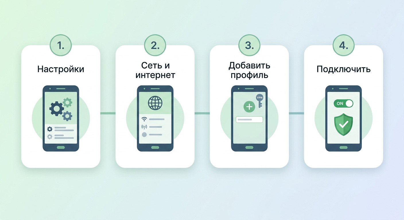 Подключение VPN на Android за 4 шага: настройки, сеть, профиль, подключить