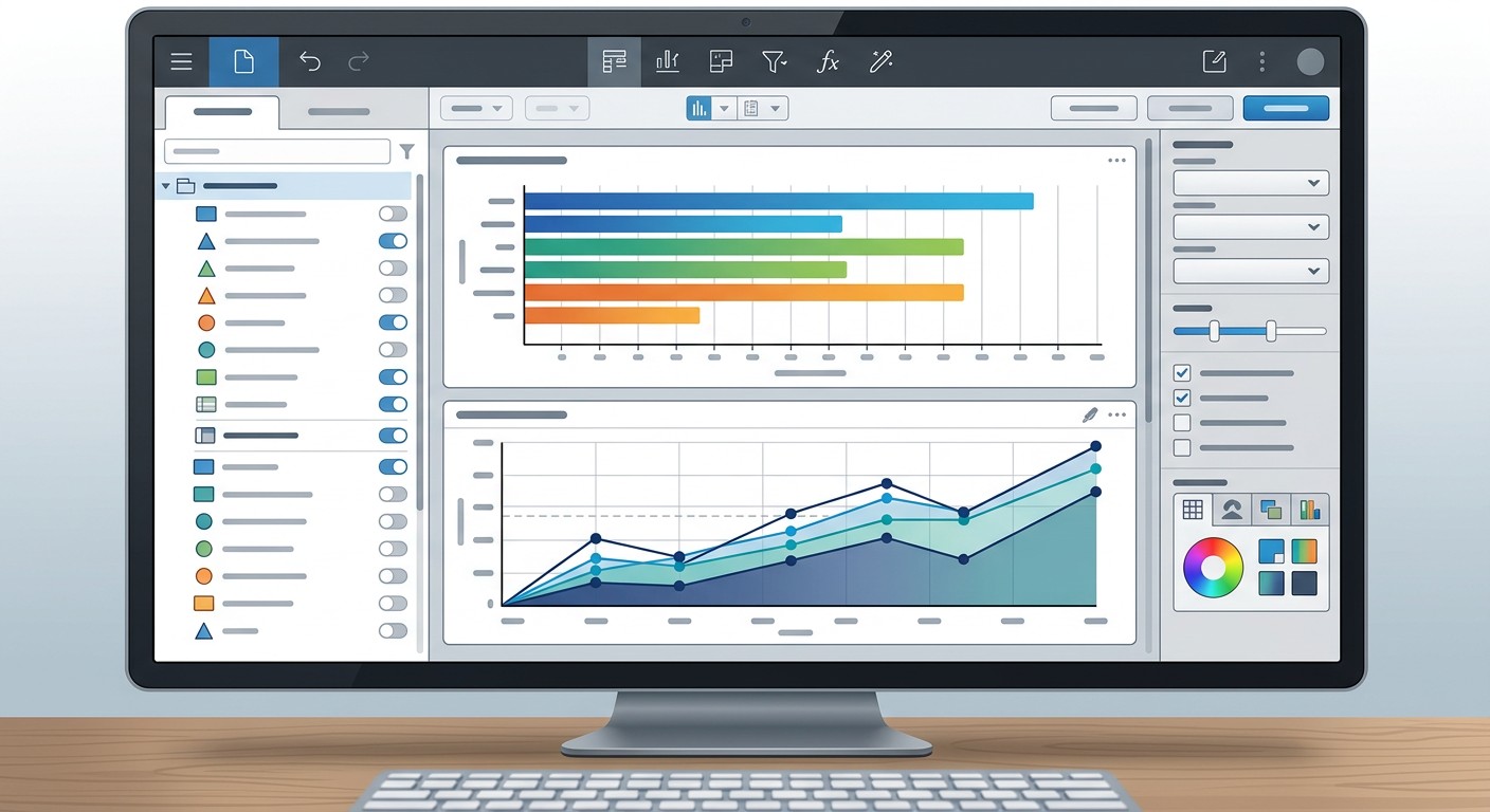 Интерфейс Power BI Desktop с данными и панелью визуализаций