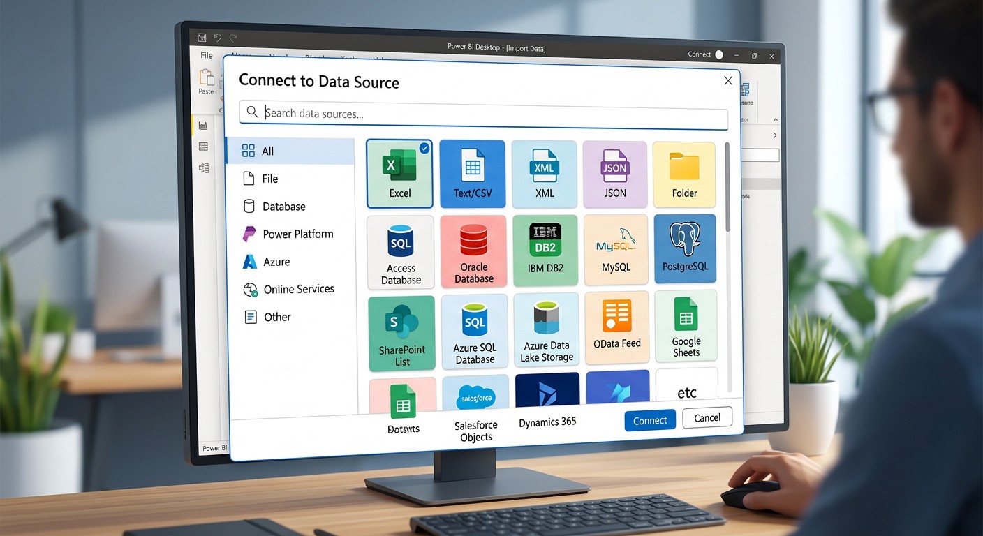 Окно выбора источников данных в Power Query Power BI