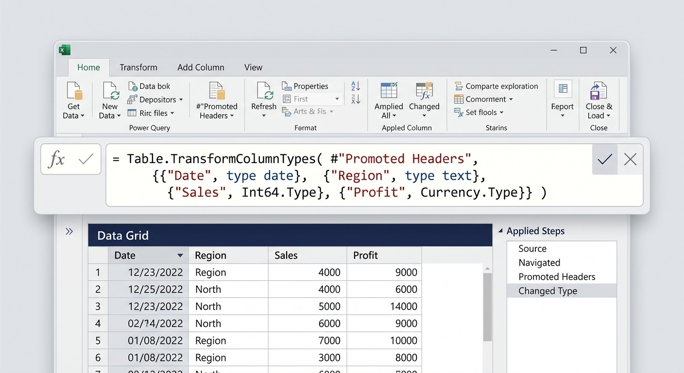 Строка формул с кодом на языке M в редакторе Power Query
