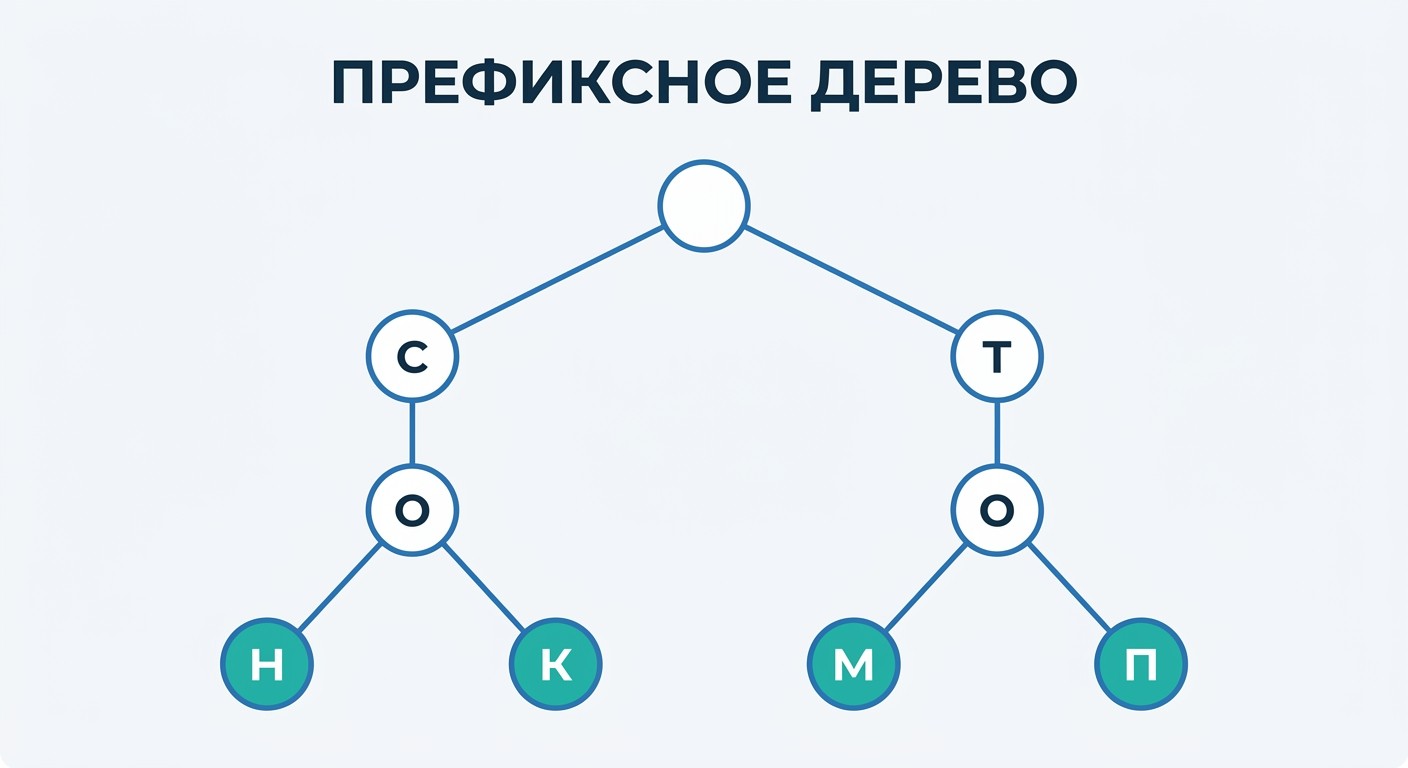 Префиксное дерево — хранение слов с общим корнем в структуре данных