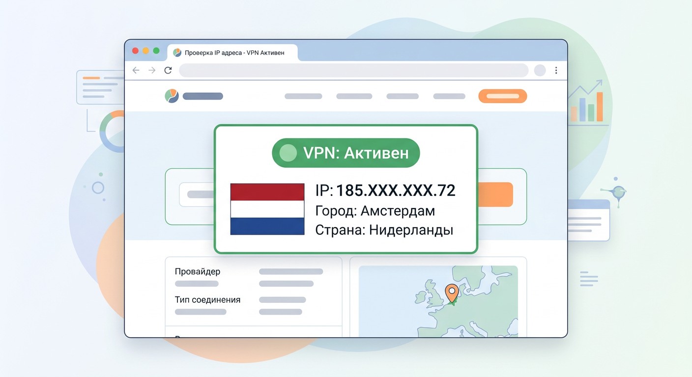 Проверка IP-адреса на 2ip.ru после подключения VPN для ChatGPT