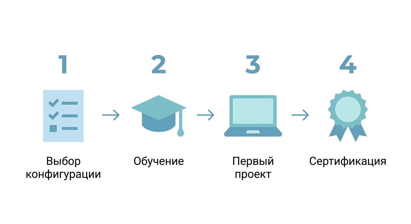Инфографика: четыре шага пути в профессию 1С-консультанта