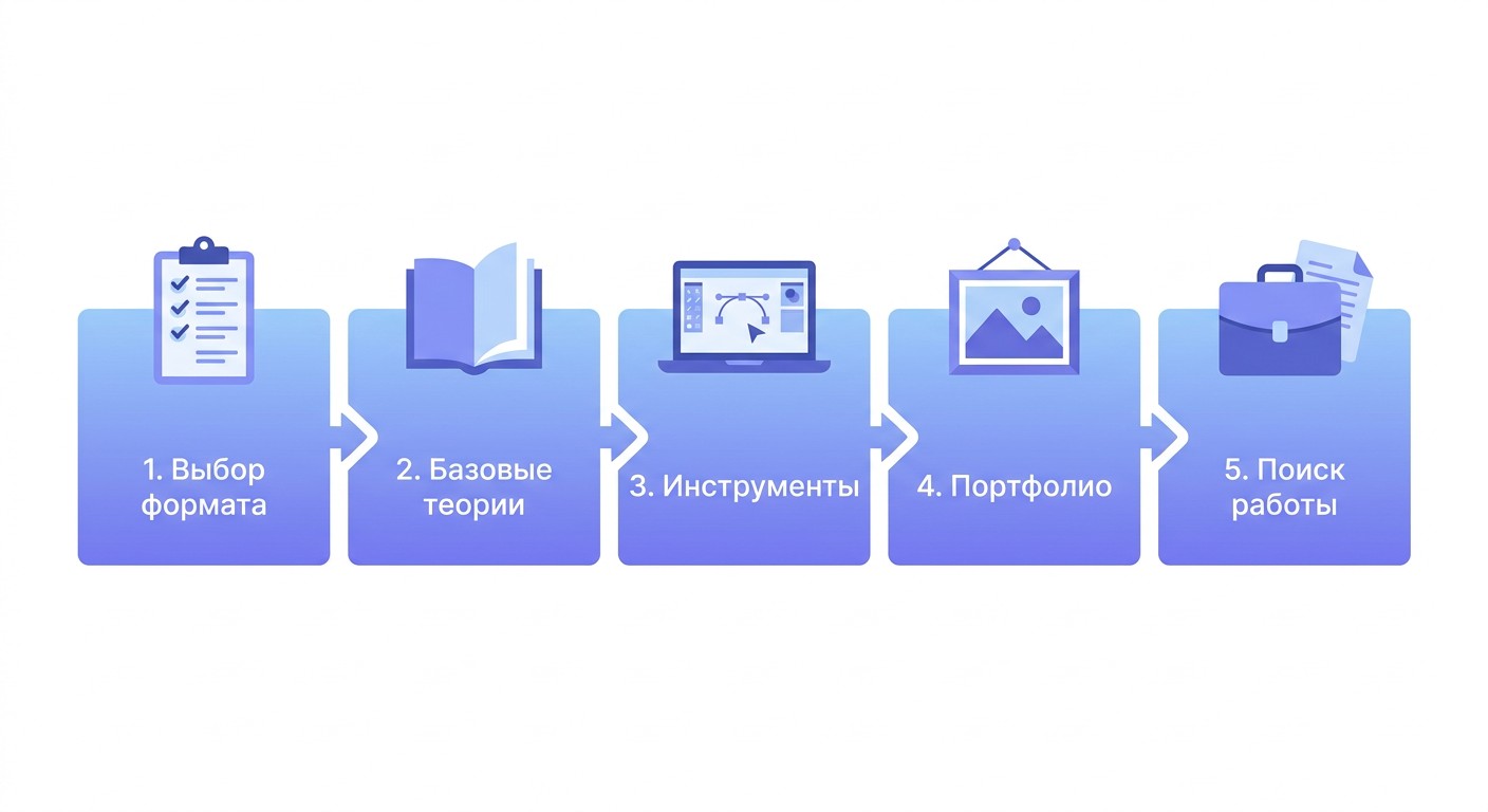 Инфографика пять шагов пути в профессию графического дизайнера
