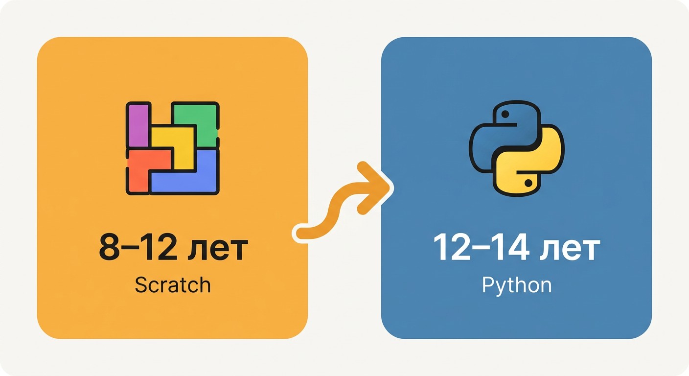 Путь от Scratch к Python для детей 8–14 лет по возрасту