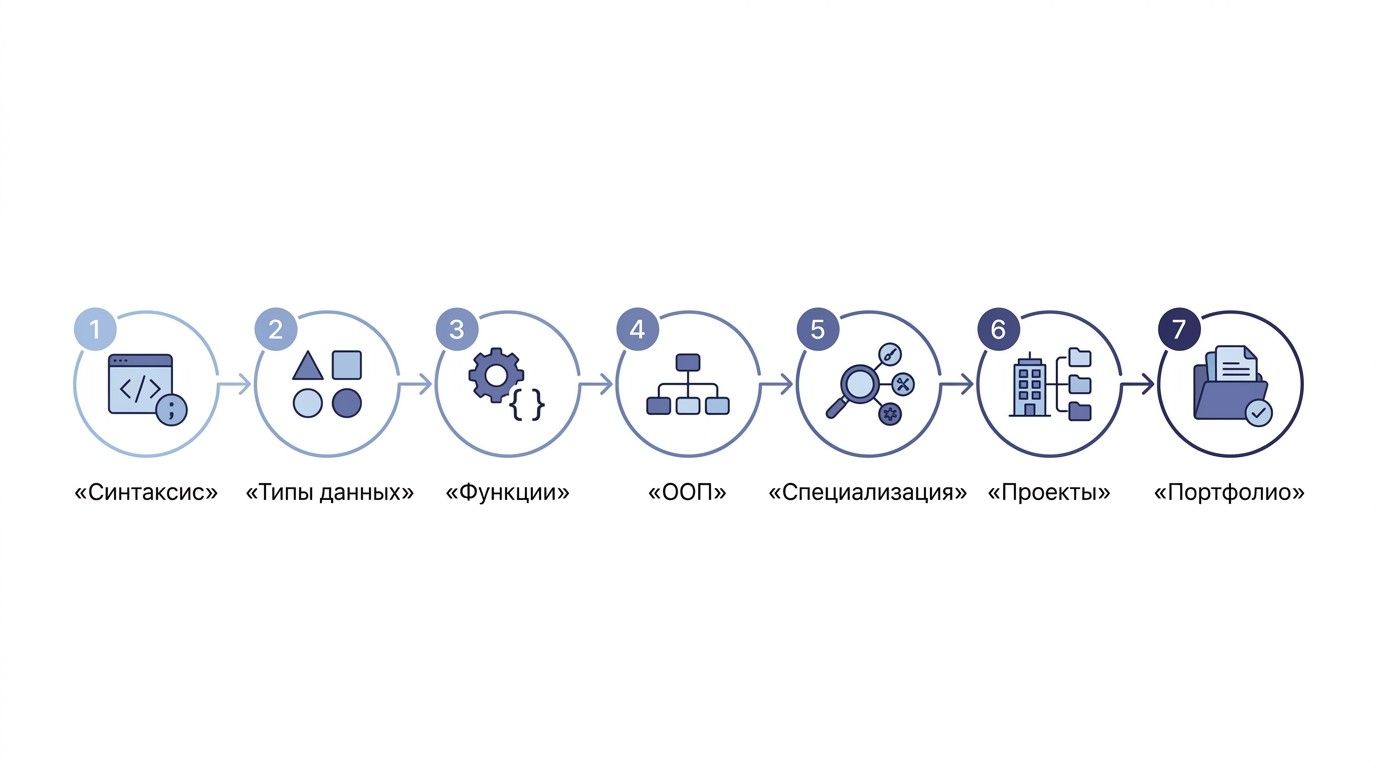 Роудмап 7 шагов освоения Python с нуля для начинающих