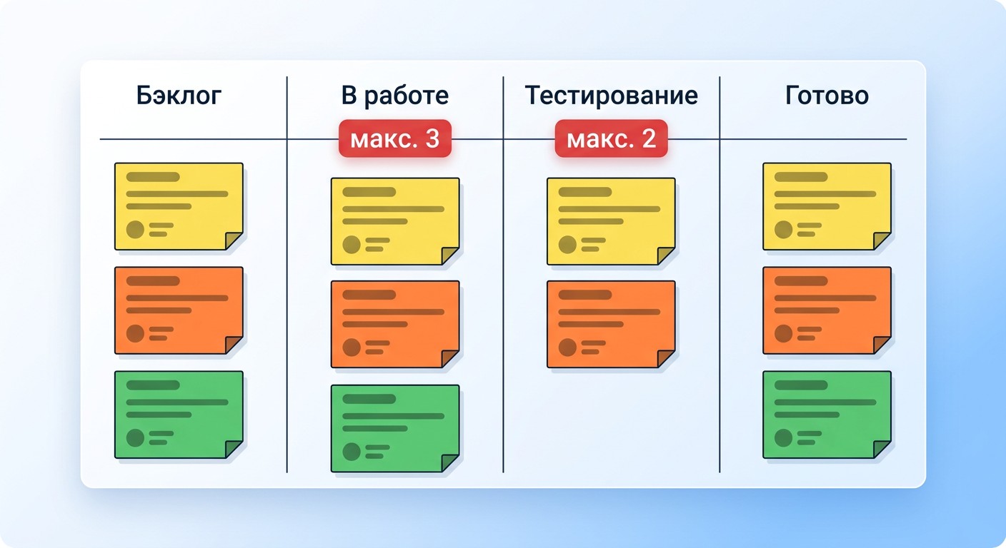 Канбан-доска с лимитами задач — управление потоком работ в разработке SDLC