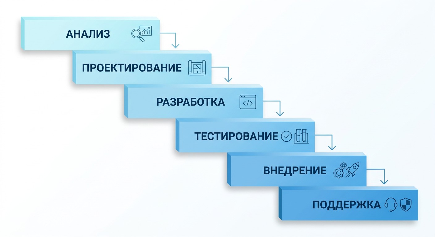 Каскадная модель SDLC — ступенчатая схема последовательных этапов разработки ПО