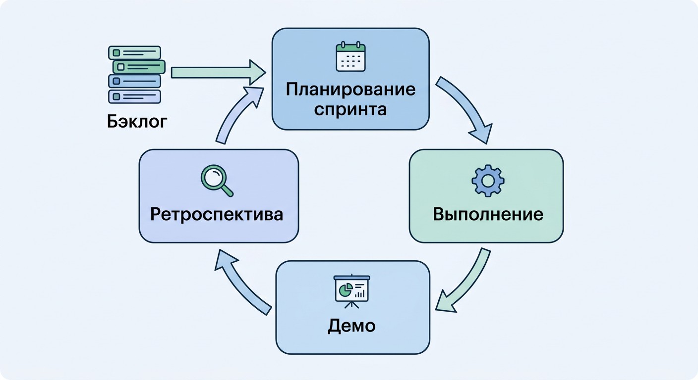 Схема Scrum-спринта — планирование, выполнение, демо и ретроспектива в SDLC